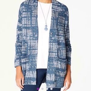 J.Jill Soft Indigo Knit Relaxed Abstract Plaid Cardigan Size Large